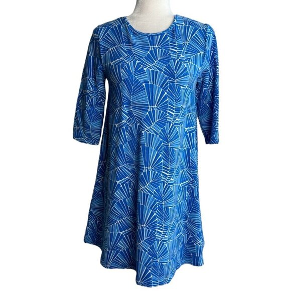 Vineyard Vines Knit Dress Pullover 3/4 Sleeve Blue White Geometric GIRLS Sz L - Picture 1 of 7